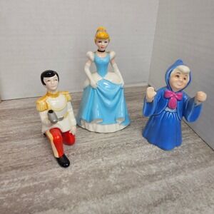 Vintage Disney Cinderella Prince Charming Fairy Godmother Ceramic Figurines